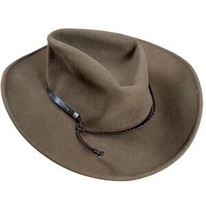 Stetson Crushable Hat Brown 100% Wool Braided Chin Cord Large Made In USA